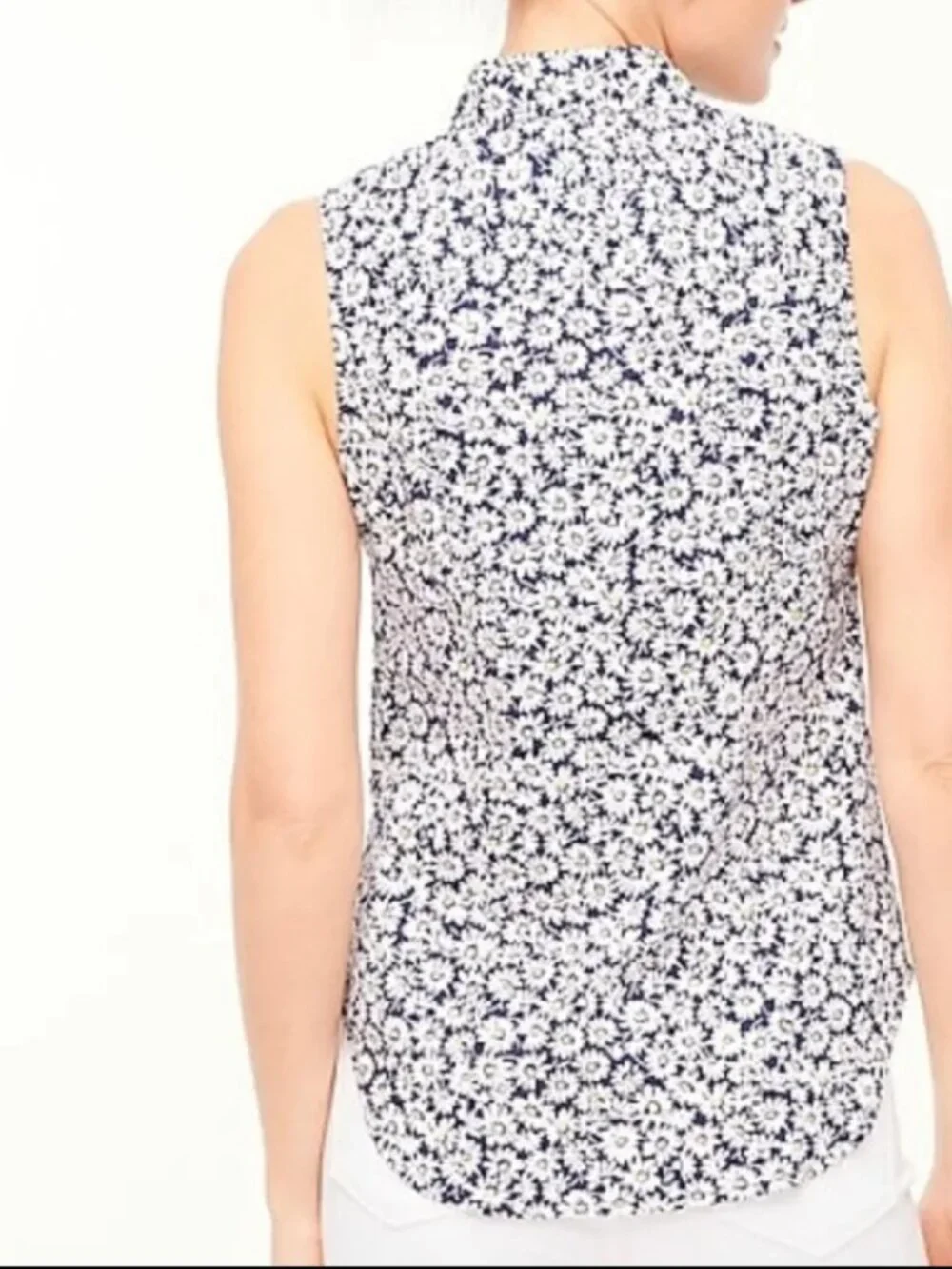 J. Crew Women's Sleeveless Daisy Cotton Poplin Shirt Antique Navy Size Medium